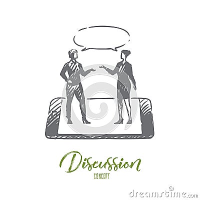 Discussion, talk, conversation, dialog, person concept. Hand drawn isolated vector. Vector Illustration