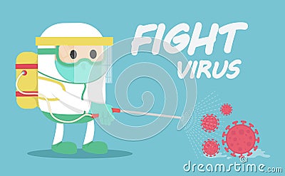 Disease control experts fighting with virus. COVID-19 Vector Illustration