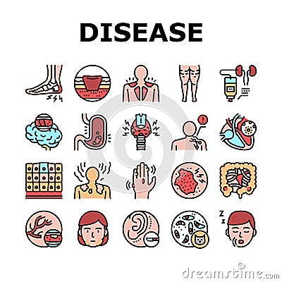 Disease Human Problem Collection Icons Set Vector Vector Illustration