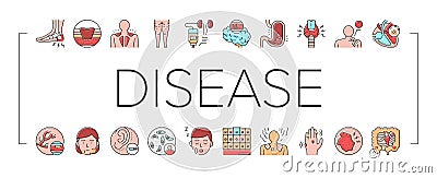 Disease Human Problem Collection Icons Set Vector . Vector Illustration