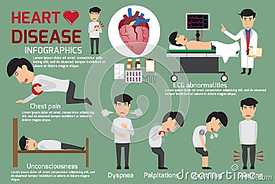 Disease Infographics. Symptoms of heart disease and acute pain p Vector Illustration