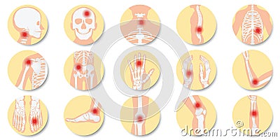 Disease of the joints and bones icon set on white background Vector Illustration