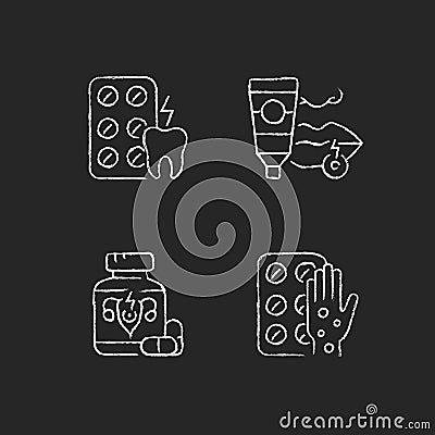 Disease treatment chalk white icons set on dark background Vector Illustration