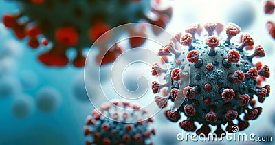 Disease X Virus Virion Particle Close-up, Detailed Virus Model on Blue Background Stock Photo