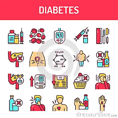 Diseases color line icons set. Isolated vector element. Vector Illustration