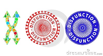 Disfunction Scratched Seals and Shuffle Arrows Vertical Mosaic of Christmas Symbols Vector Illustration