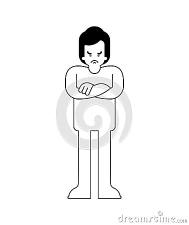 Disgruntled man crossed his arms over his chest. Sign of malice and rejection Vector Illustration