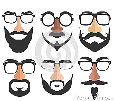 Disguise mask, glasses, nose, eyebrows, mustache and beard. Vector illustrations Vector Illustration