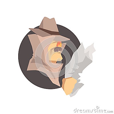 Disguised detective character wearing classic fedora hat avatar Vector Illustration