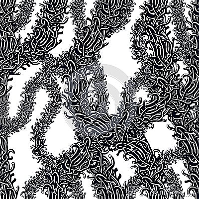 Disgusting horror art and nightmare seamless pattern, vector background. Tangled branches or roots stylish endless illustration. Vector Illustration
