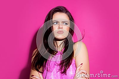 Disgusting woman emotions. Isolated girl portrait. Displeased female. Stock Photo