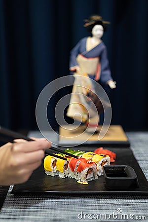 A dish of delicious sushi rolls Stock Photo