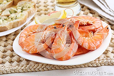 Dish of fresh boiled shrimps Stock Photo
