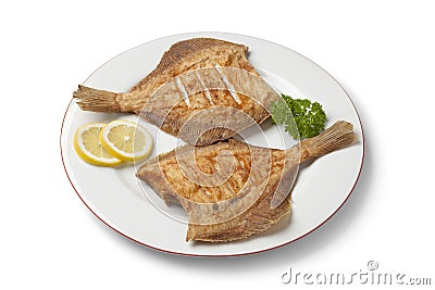 Dish with fried plaice Stock Photo