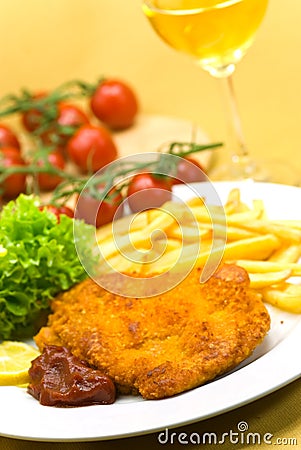 The dish full of meat -morsel of the veal crunchy Stock Photo