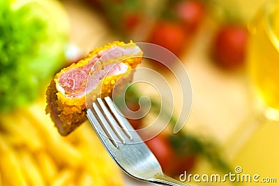 The dish full of meat -morsel of the veal crunchy Stock Photo