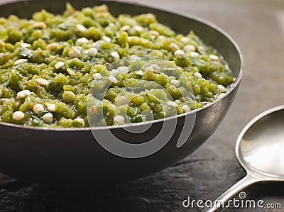 Dish of Green Chilli Curry Stock Photo