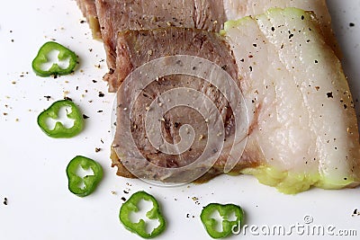 A dish made by boiling pork in water. Stock Photo