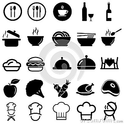 Dish and menu vector icon set. kitchen illustration symbol collection. cooking sign. restaurant logo. Vector Illustration