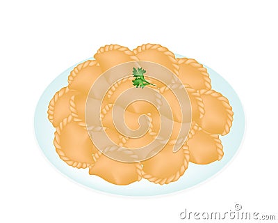 A Dish of Mini Thai Curry Puffs Vector Illustration