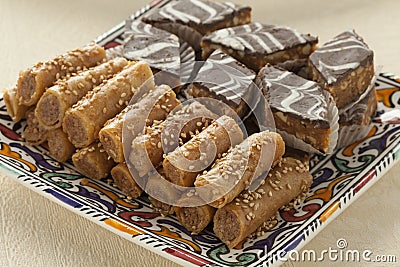 Dish with Moroccan cookies Stock Photo