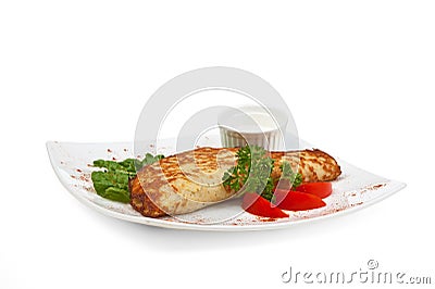 Dish of pancakes with vegetables Stock Photo