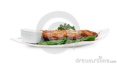 Dish of pancakes with vegetables Stock Photo