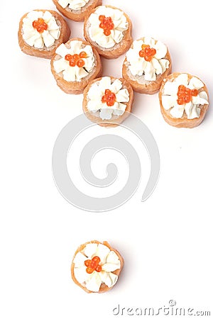 Sushi with salmon and soft cream cheese and red caviar. Philadelphia Stock Photo