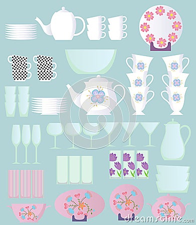 Dishes sset cartoon Vector Illustration