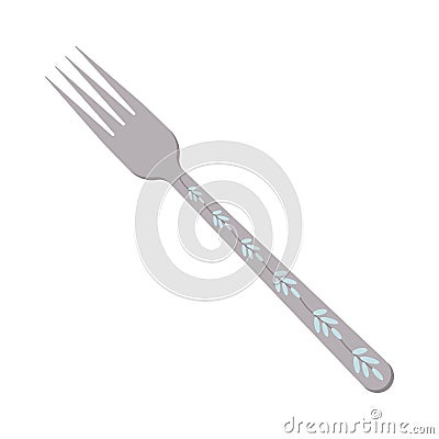 Dishes. Table fork with four prongs and a floral ornament on the handle Vector Illustration