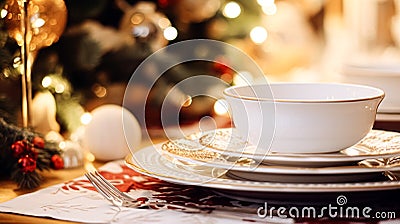 Dishware and crockery set for winter holiday family dinner, Christmas homeware decor for holidays in the English country Stock Photo