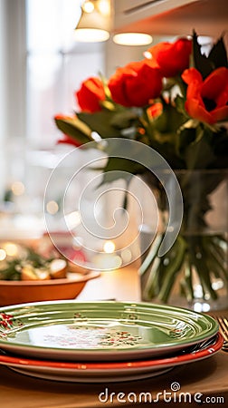 Dishware and crockery set for winter holiday family dinner, Christmas homeware decor for holidays in the English country Stock Photo