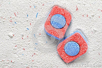 Dishwasher detergent tablets and powder Stock Photo