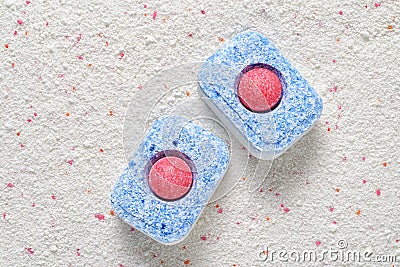 Dishwasher detergent tablets and powder Stock Photo