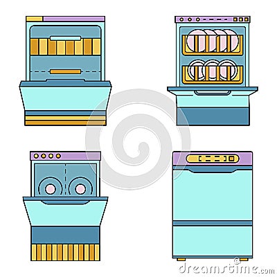 Dishwasher machine icon set line color vector Vector Illustration