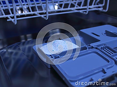 Dishwasher open door filled with Stock Photo