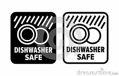 `Dishwasher safe` to high temperature and detergents information sign Vector Illustration
