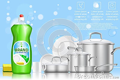 Dishwashing liquid soap ad, vector realistic illustration Vector Illustration