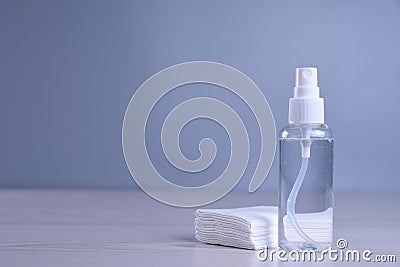 Disinfectant spray for the hands disinfection hands of various surfaces that people touch. Coronavirus protection Stock Photo