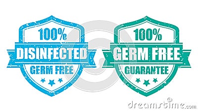 Disinfected area sign, germ free guarantee label Vector Illustration