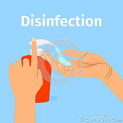 Disinfection concept.. Woman washing hands Vector Illustration