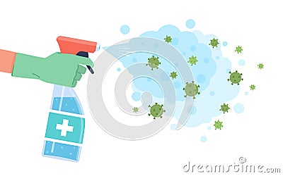 Disinfection coronavirus. Sprayed disinfectant kill bacteria and virus, cleaning surface, hygienic protective cleaner Stock Photo