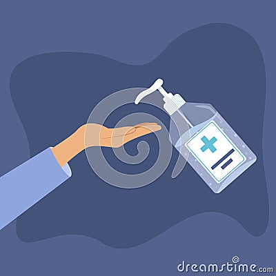 Disinfection. Hand sanitizer bottle icon, washing gel. Vector illustration Cartoon Illustration