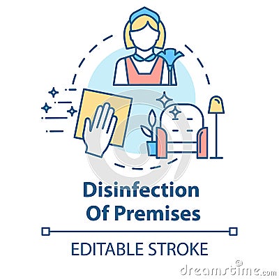 Disinfection of premises concept icon. Sanitation at home. Cleaning service. Hand wiping furniture. Housework idea thin Vector Illustration