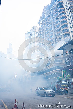 Disinfection of the room. A lot of smoke etching insects Editorial Stock Photo