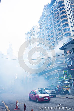 Disinfection of the room. A lot of smoke etching insects Editorial Stock Photo