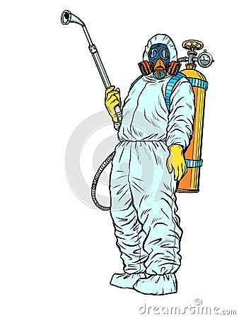 Disinfection suit protection epidemic virus bacterium infection Vector Illustration