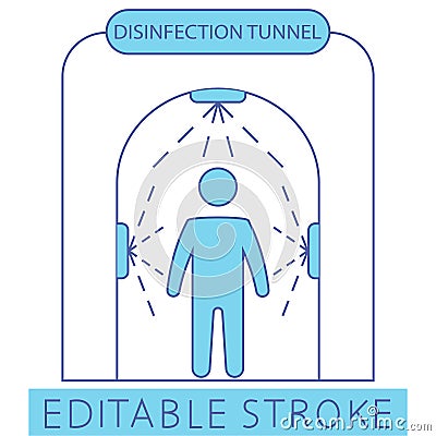 Disinfection tunnel for people. Sanitizing station. Sanitation tunnel. Decontamination shower. Coronavirus prevention. Spray Cartoon Illustration