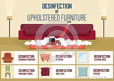 Disinfection Upholstered Furniture. Vector. Vector Illustration