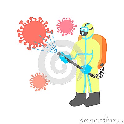 Disinfection of the virus by a virologist. Vector illustration Stock Photo